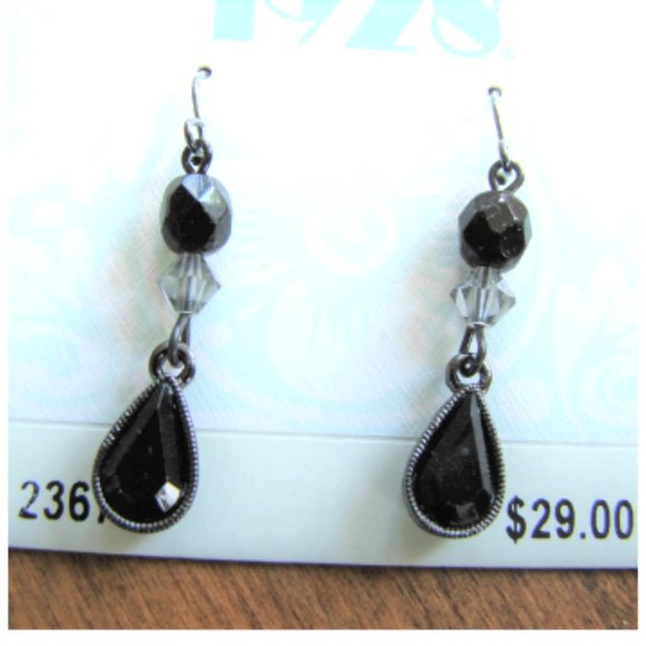 Black Bead Rhinestone Necklace Drop Earring Set Prom Wedding 1928 Jewellery - Picture 2 of 8